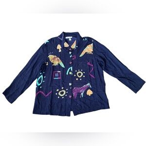 Nino Wong Vintage 80s Hippie Artsy Geometric Animal Print Tie Dye Button Shirt